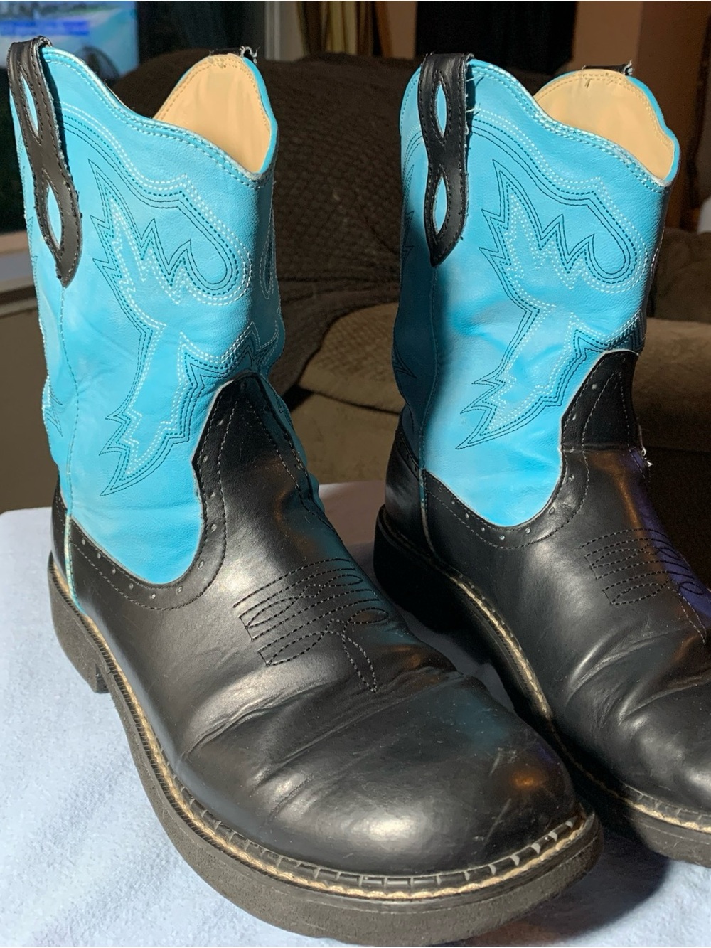 Roper Western Boots Ladies 11 Chunk Rider Embroidery Round Toe